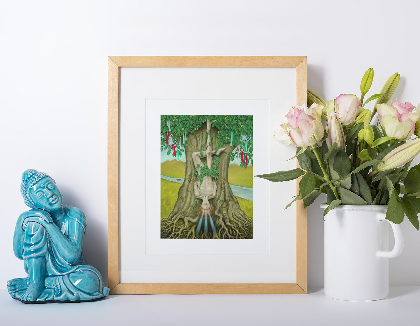 Mockup of framed print on shelf