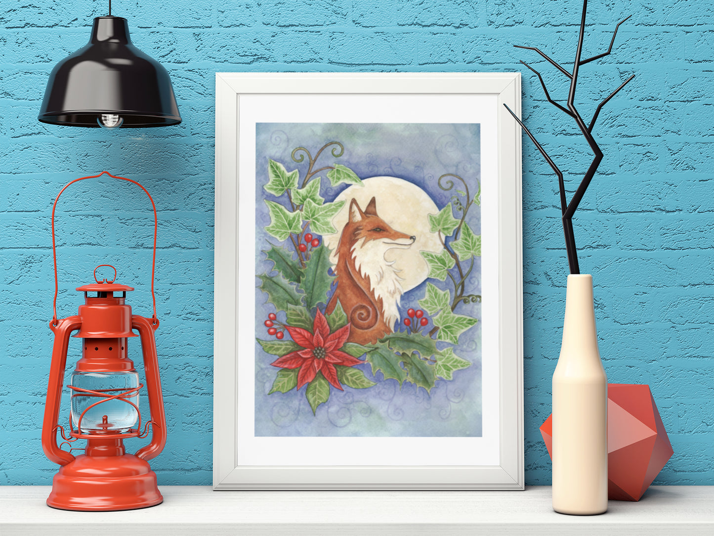 Mockup of print on shelf