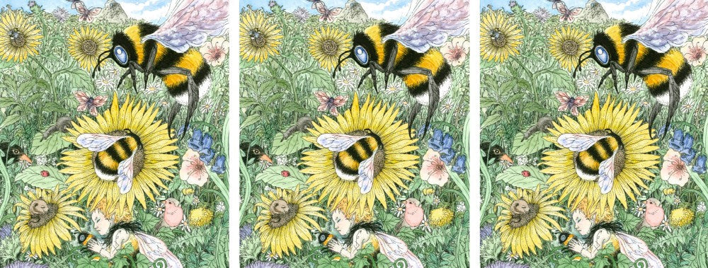 The wrap of the mug. The design is repeated three times around the mug.