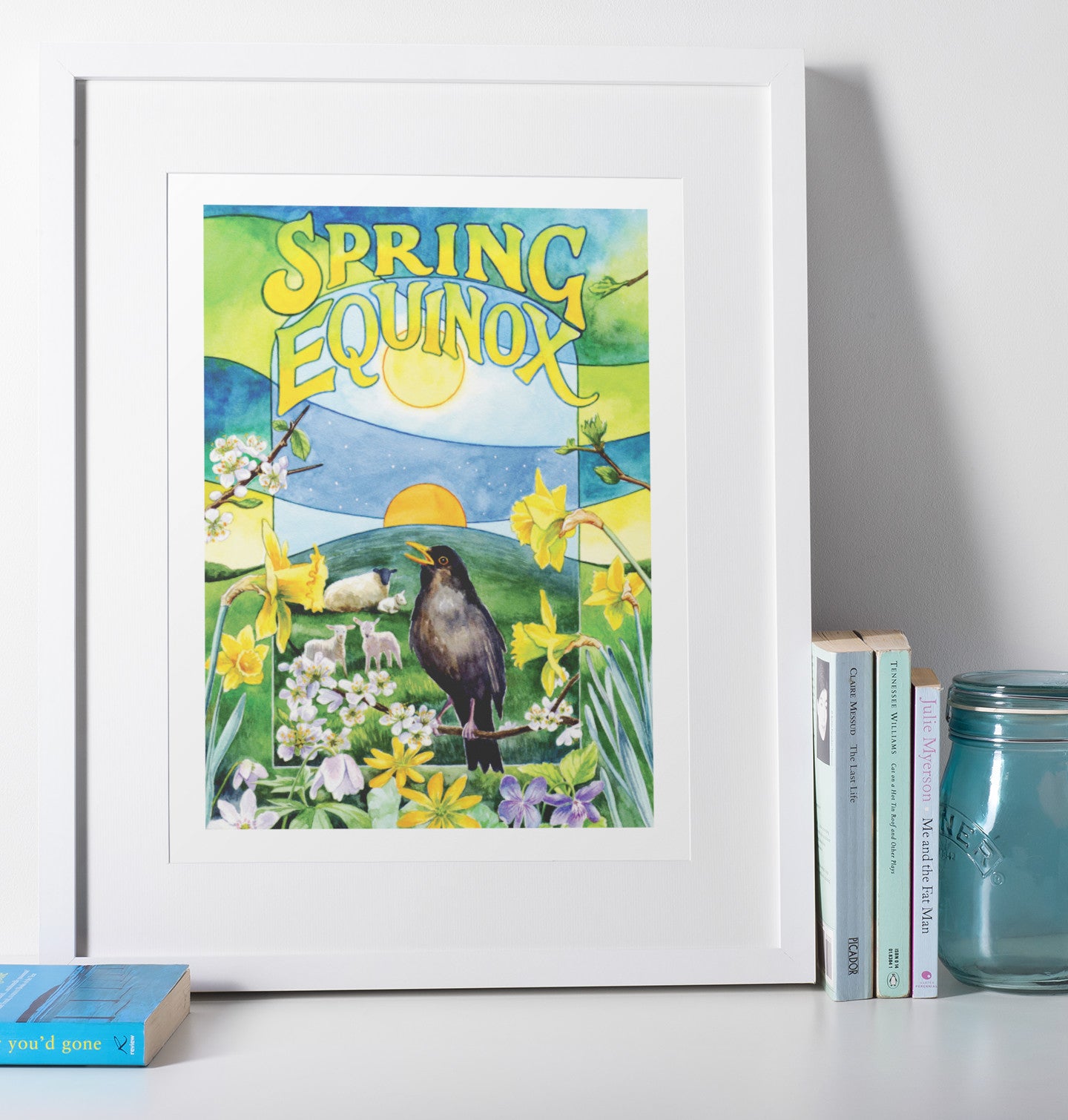 Mockup of print on shelf