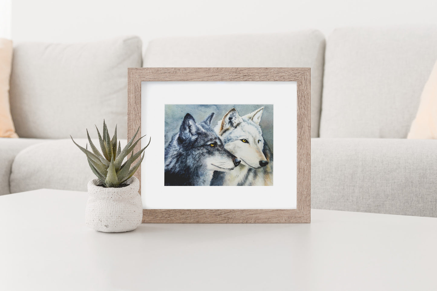 Mockup of art in frame on table.