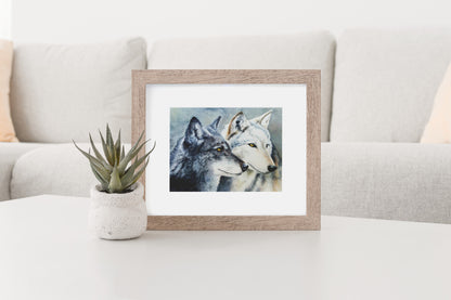 Mockup of art in frame on table.