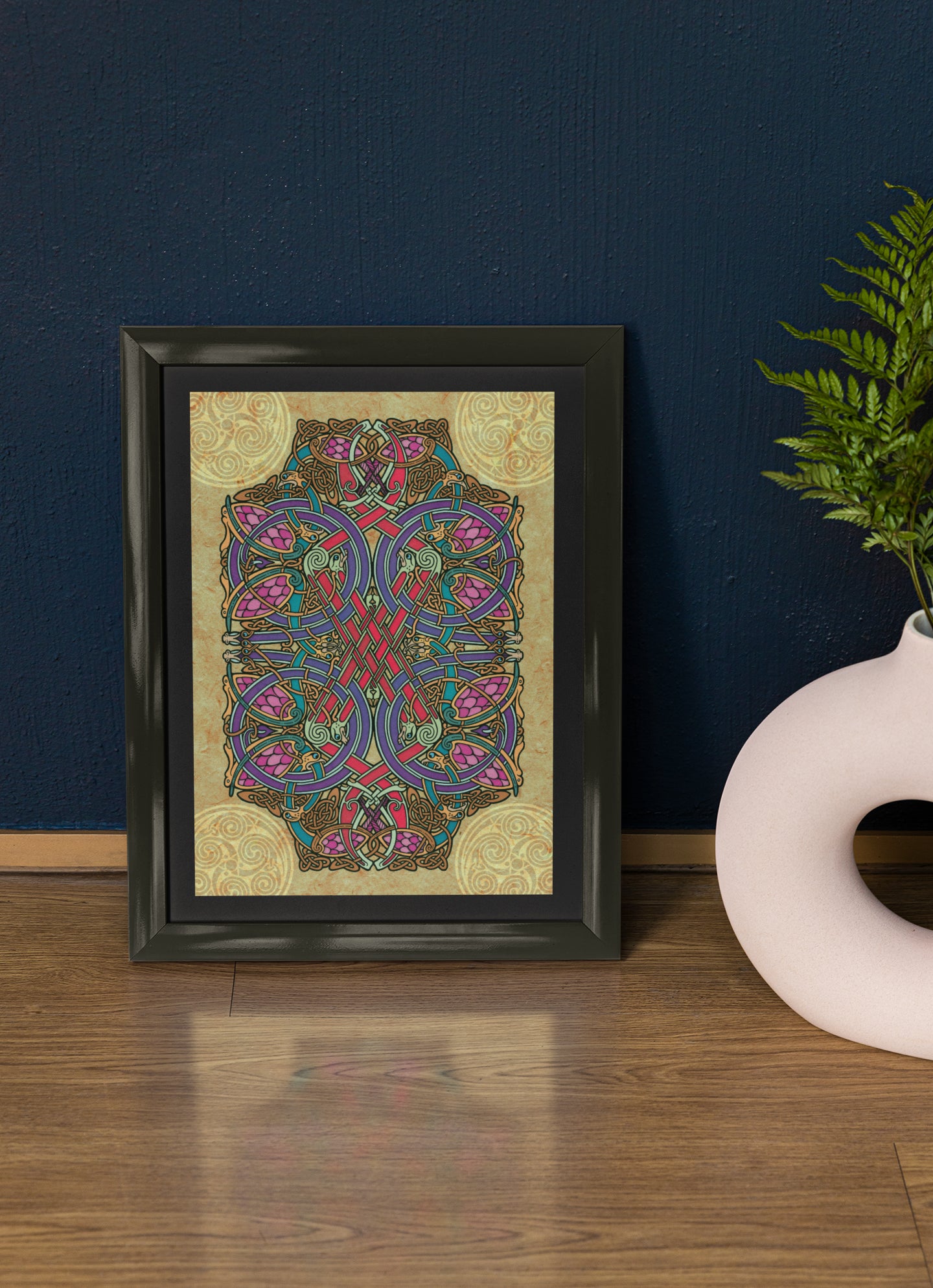 Mounted poster on table