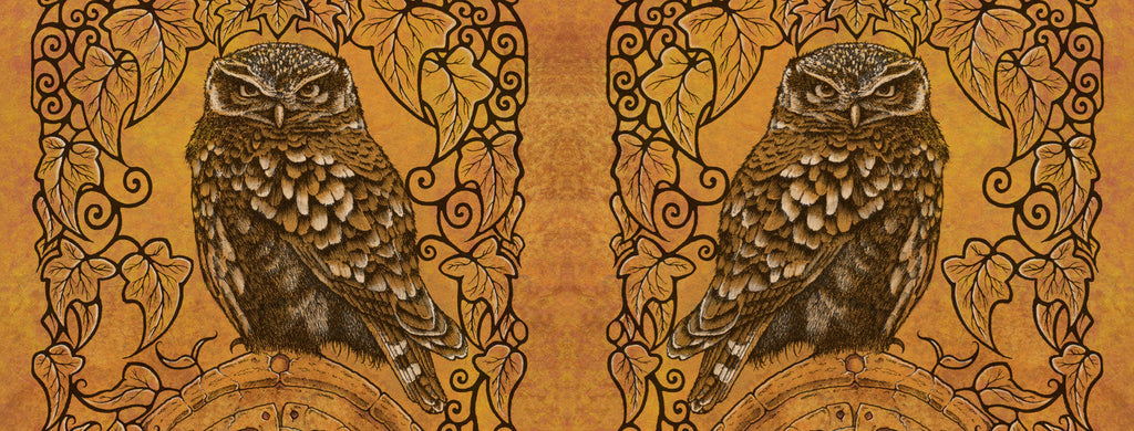 The wrap image of the mug. The owl is shown on each side of the mug. One owl is reversed, so they appear back-to-back.