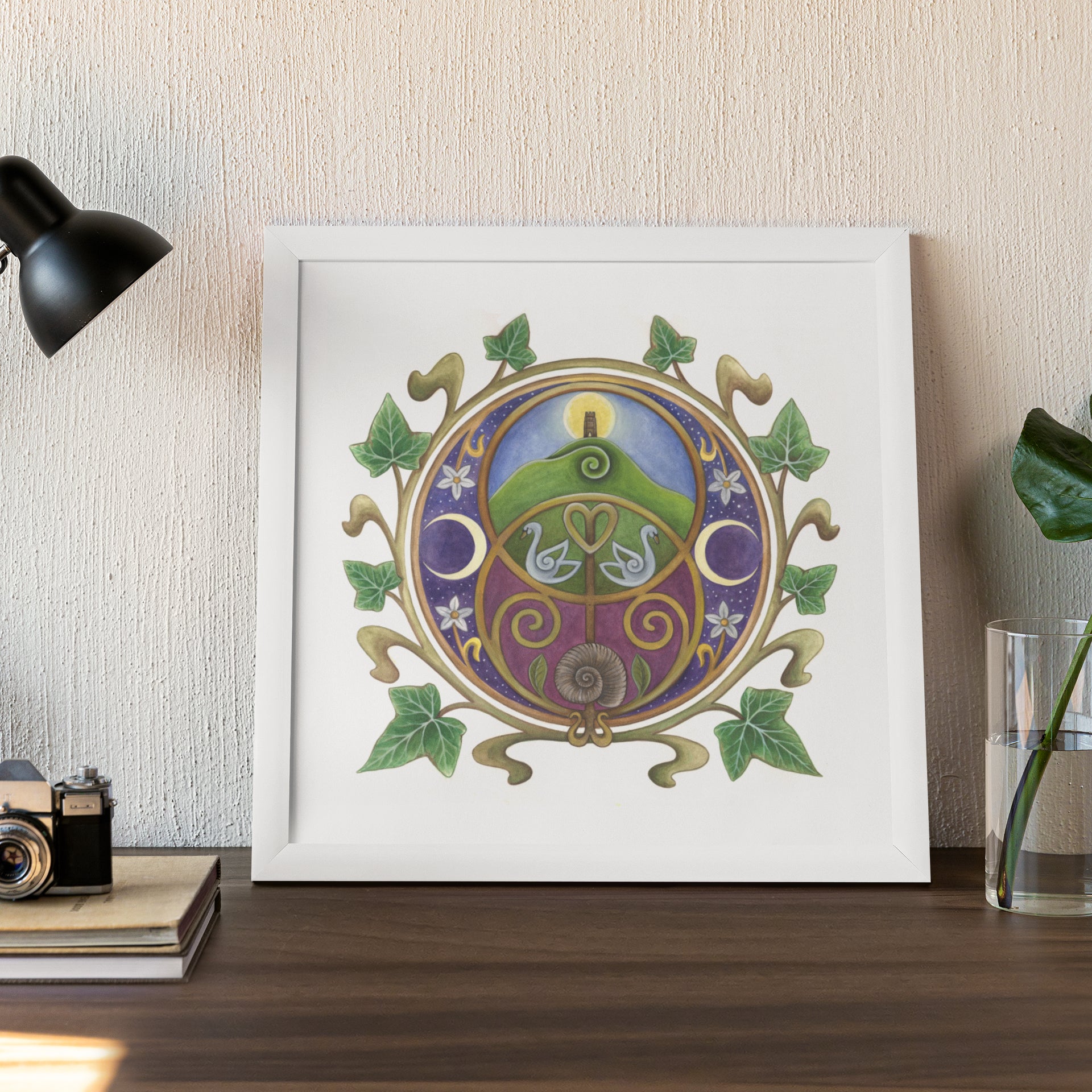 Mockup of print on shelf