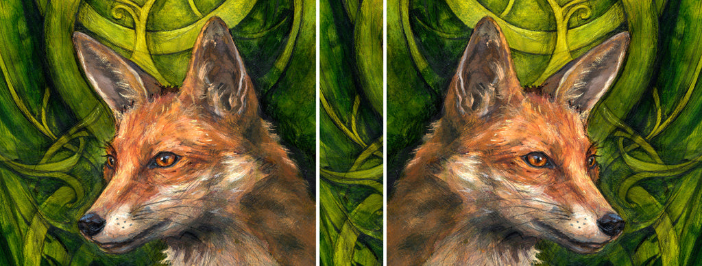 The wrap image of the mug: the design is repeated on both sides of the mug, one side reversed. A narrow column of leaves taken from the background sits between the two images.