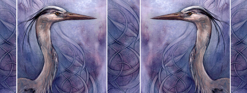 The wrap image of the mug. The design is repeated each side, one reversed, with part of the blue/purple pattern in the gaps between them.