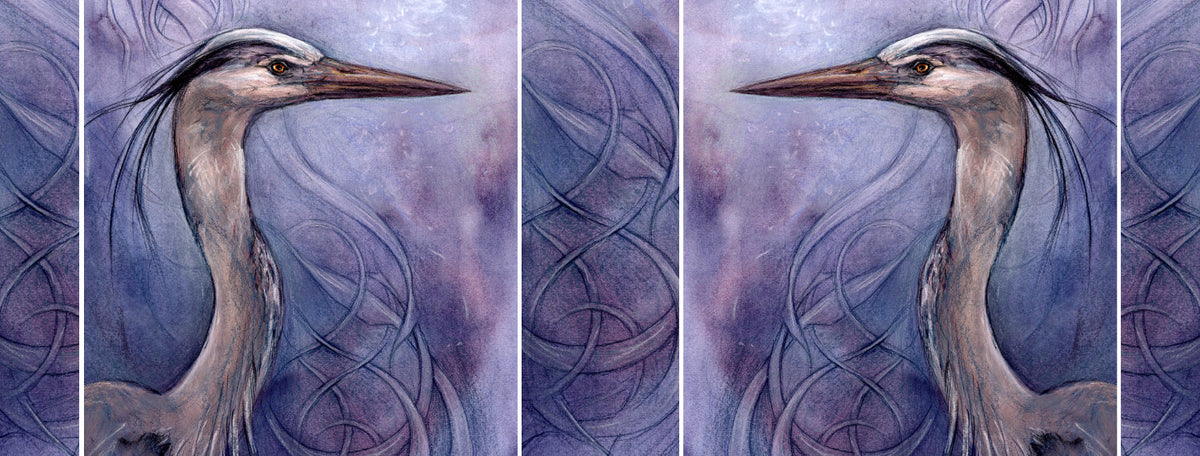 The wrap image of the mug. The design is repeated each side, one reversed, with part of the blue/purple pattern in the gaps between them.