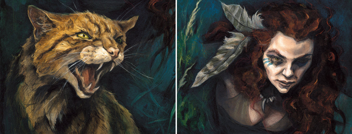 The wrap image of the mug: The cat is on one side with the woman on the other.