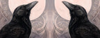 The wrap image of the mug. The image is repeated on the other side of the mug, reversed so the ravens face one another.