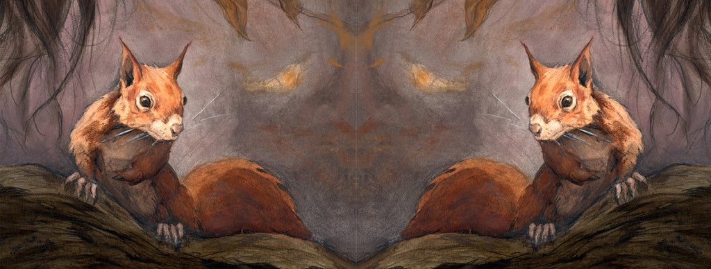 The wrap image of the mug: the squirrel design appears on each side of the mug, one side reversed so two squirrels appear to face one another.