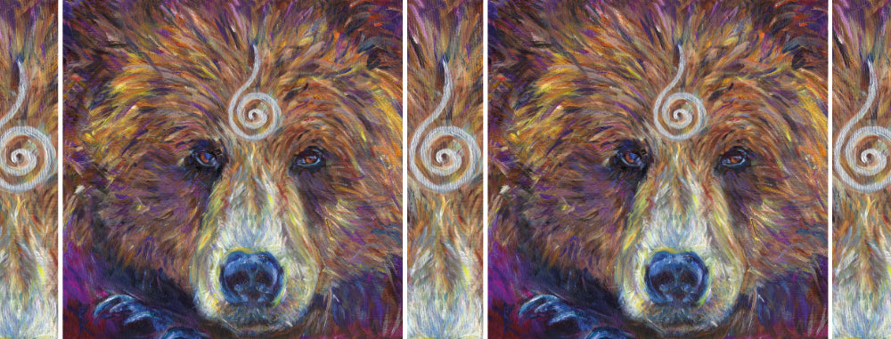 The wrap design of the image. The bear is shown once on each side of the mug, with the spiral from the bear's forehead filling the gaps inbetween.