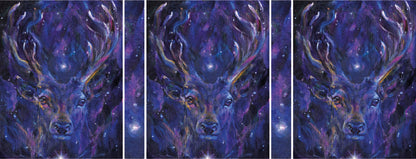 The wrap image of the mug. The stag design appears three times around the mug, with a star on purple background filling the gaps inbetween.