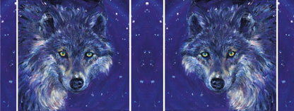The wrap design of the mug. The wolf is shown once each side of the mug, with starfield design filling the gaps inbetween. One of the wolves is reversed so they face each-other.