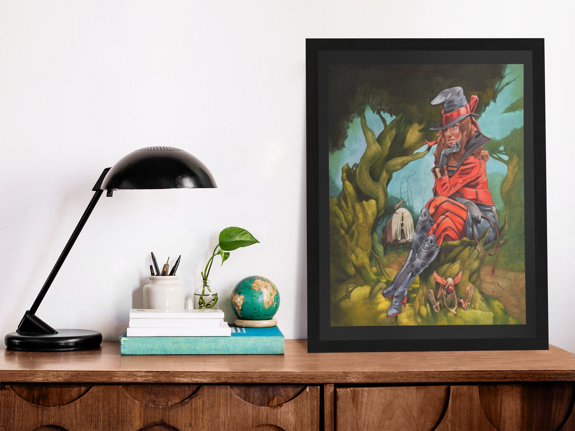 Mockup of print on shelf