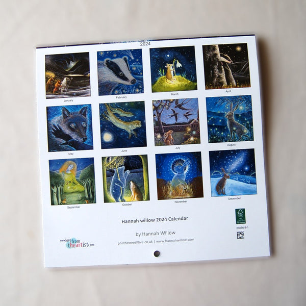 Back cover of the calendar showing the images used each month.