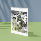 Greeting card with hares illustration on a gradient background