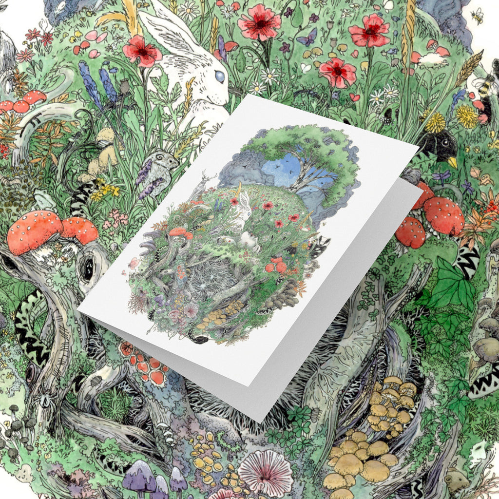 Greeting card with nature-themed illustration on a matching background