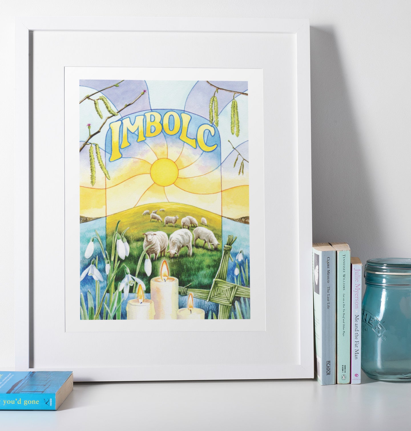 Mockup of print on shelf