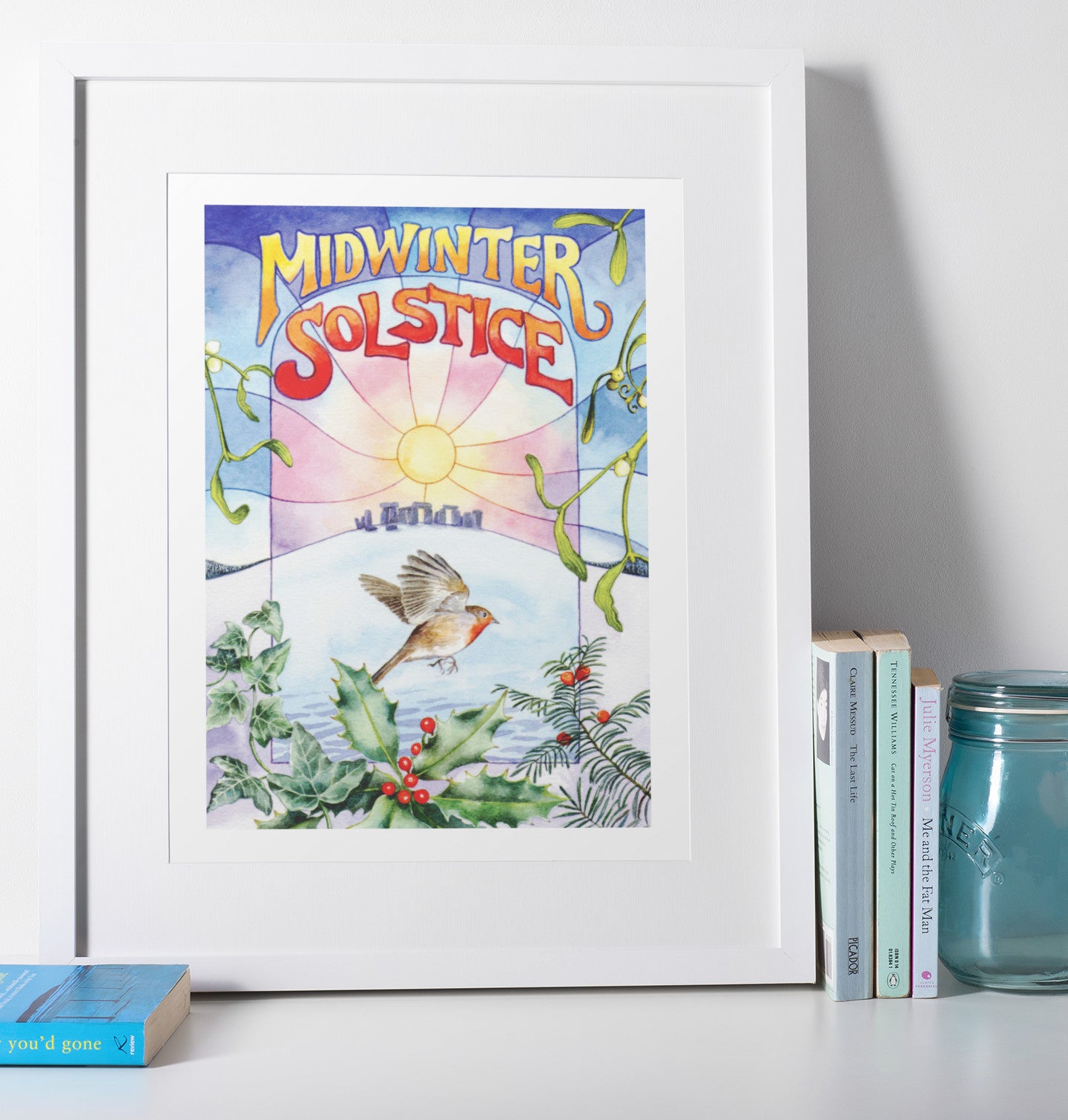 Mockup of print on shelf