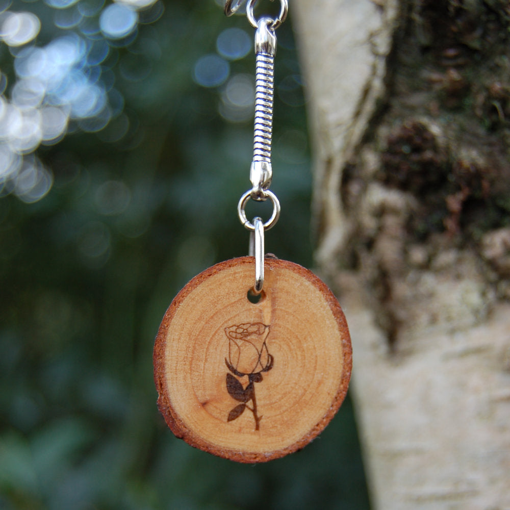 Real Wood Keyring and Card - Love - Rose