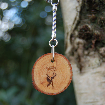 Real Wood Keyring and Card - Love - Rose