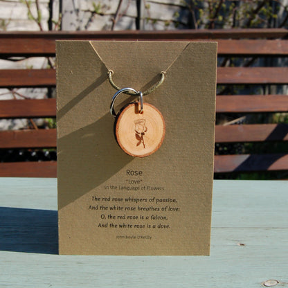 Real Wood Keyring and Card - Love - Rose