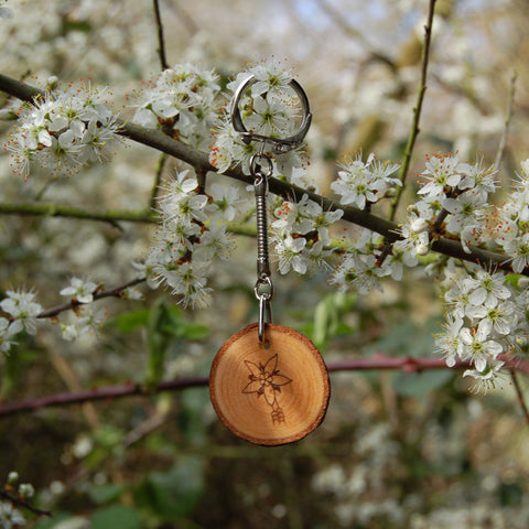 Real Wood Keyring and Card - Peace/Tranquillity - Stonecrop