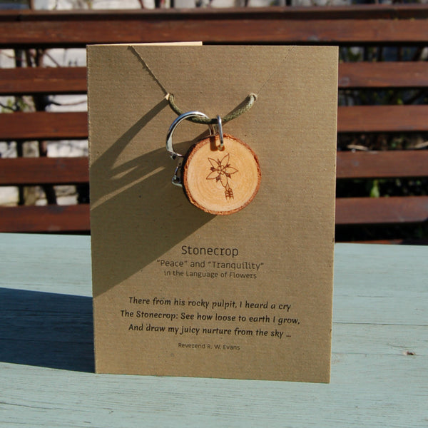 Real Wood Keyring and Card - Peace/Tranquillity - Stonecrop