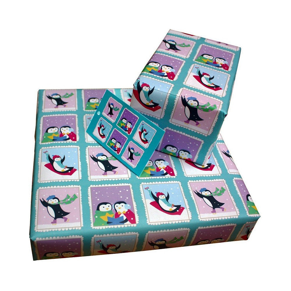 Yule Penguins Recycled Wrapping Paper