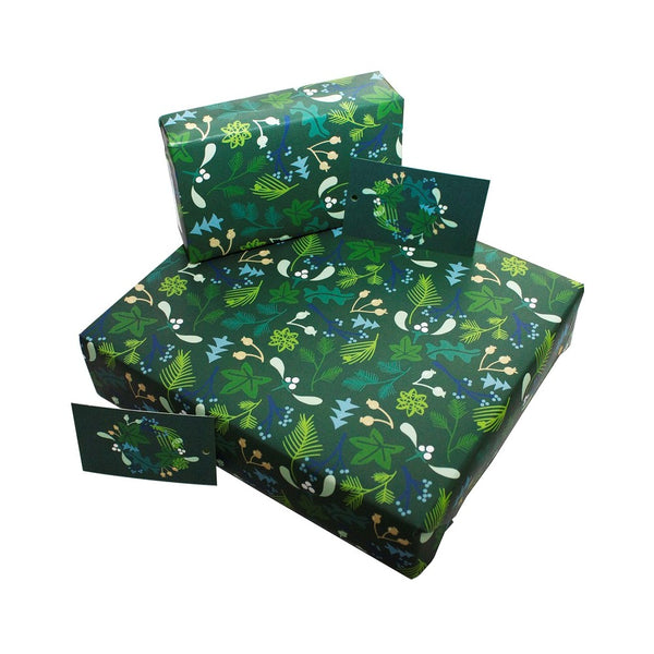 Green Mistletoe Recycled Wrapping Paper