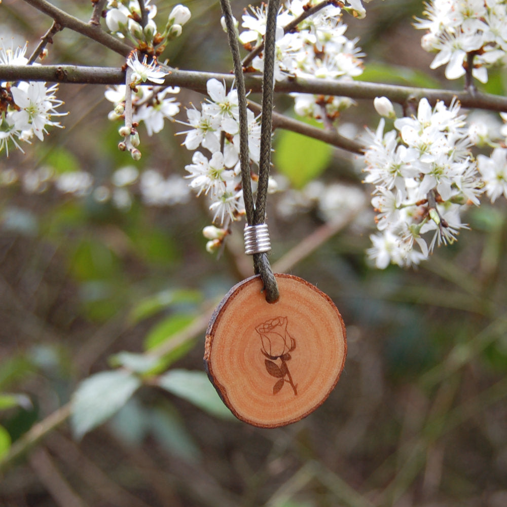 Real Wood Pendant and Card - Love - Rose