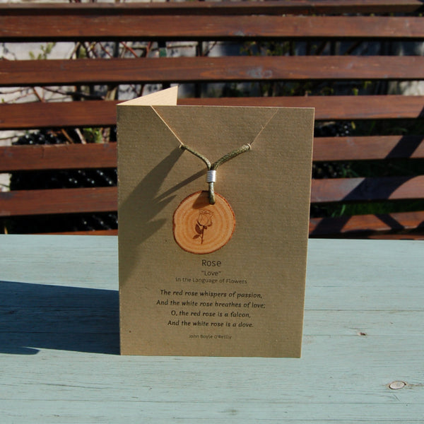 Real Wood Pendant and Card - Love - Rose