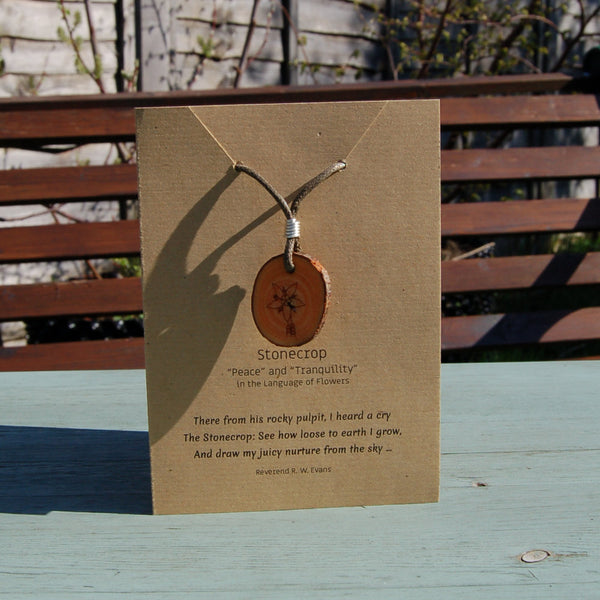 Real Wood Pendant and Card - Peace/Tranquillity - Stonecrop