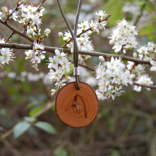 Real Wood Pendant and Card - Hope -  Snowdrop