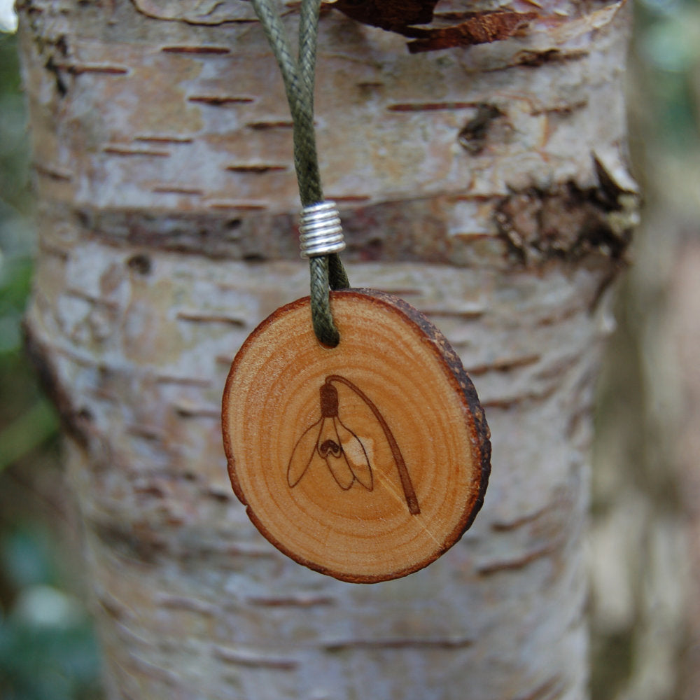 Real Wood Pendant and Card - Hope -  Snowdrop